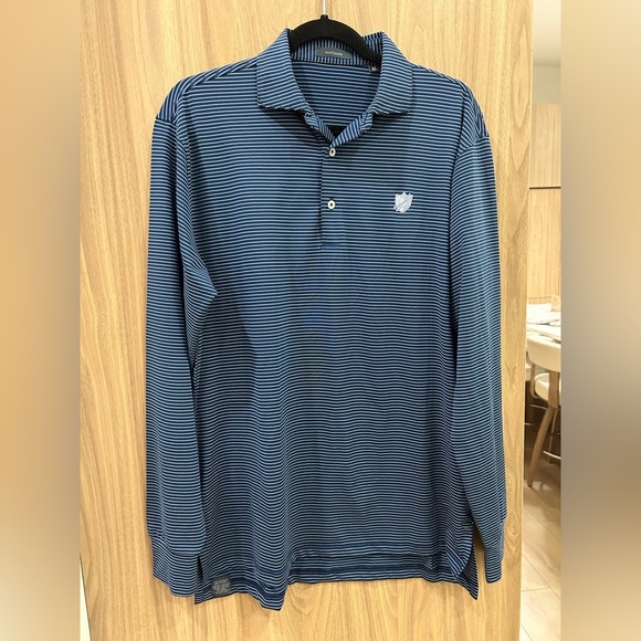 turtleson Other - Turtleson Polo Shirt Mens Medium Tour Performance Golf Blue Striped Long Sleeve